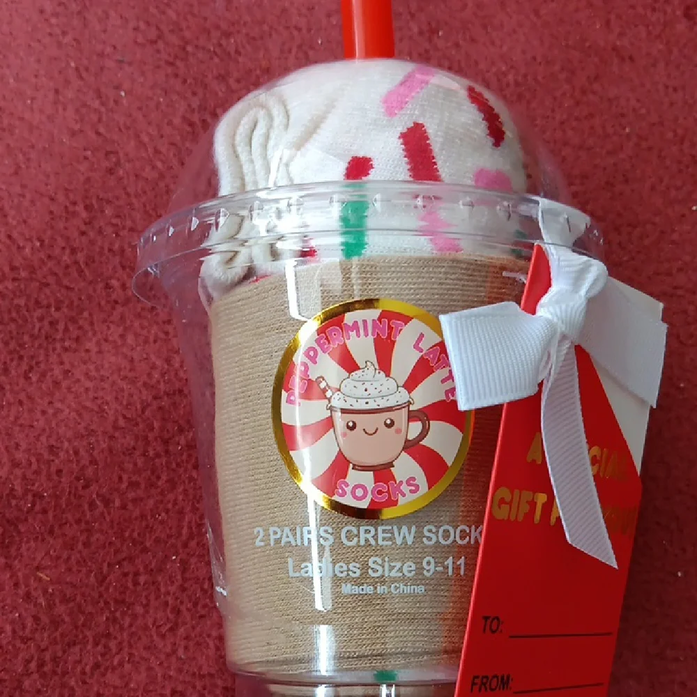 Peppermint Festive Cone Socks - Red, Green, Pink - Picture 3 of 4